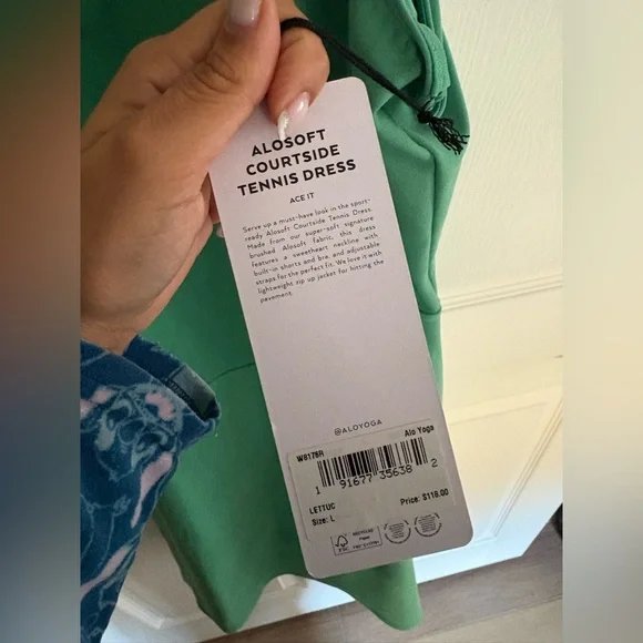 alo courtside tennis dress large nwt lettuce color